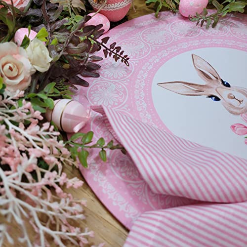 Conjunto de 4 Capas Sintéticas de Páscoa para Jogos Americanos Redondos 35,5 cm Diâmetro Borda Rosa