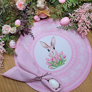 Conjunto de 4 Capas Sintéticas de Páscoa para Jogos Americanos Redondos 35,5 cm Diâmetro Borda Rosa