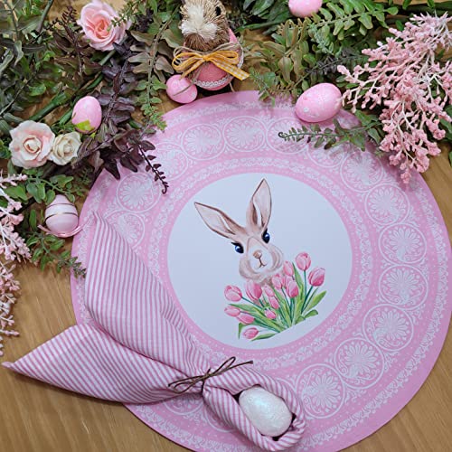 Conjunto de 4 Capas Sintéticas de Páscoa para Jogos Americanos Redondos 35,5 cm Diâmetro Borda Rosa