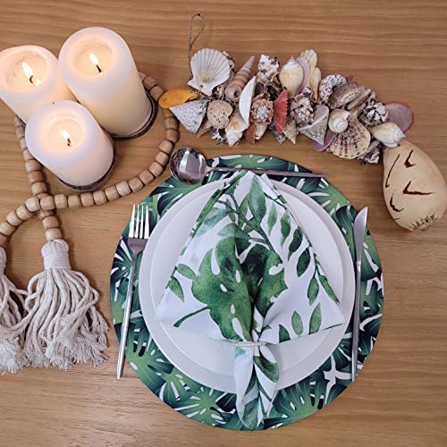 Conjunto de 4 capas de lugar-americano redondas com tema Folha de Monstera (14 polegadas de diâmetro)