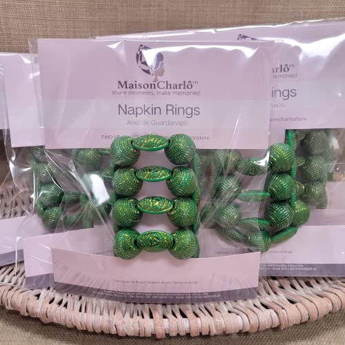 Conjunto de 4 Anéis de Guardanapo Bola Mix Verde com Contas