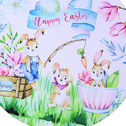 Conjunto de 4 Capas Sintéticas para Jogos Americanos Redondos Páscoa Feliz Jardim da Alegria 35 cm de diâmetro