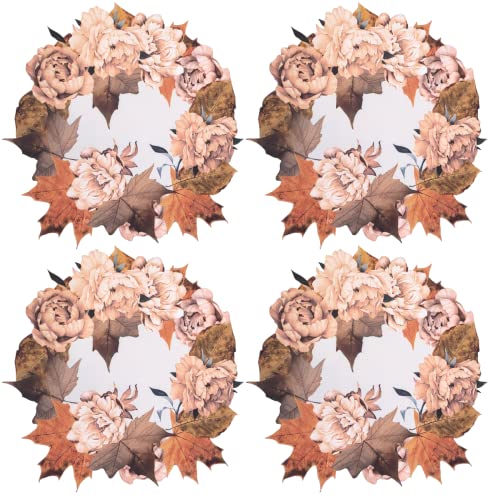Conjunto de 4 Jogos Americanos Premium Impermeáveis Guirlanda de Flores de Bordo de Ação de Graças
