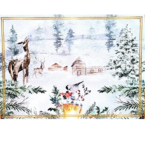 Set of 4 Placemats Christmas Reindeer Herding Cloth Waterproof 17" by 13" - Gold