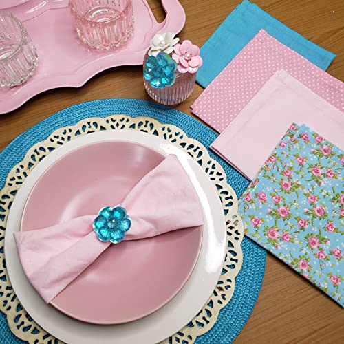 Charlo's Set of 4 Pink Polka Dot 100% Cotton Cloth Napkins 15" by 15" Washable Reusable