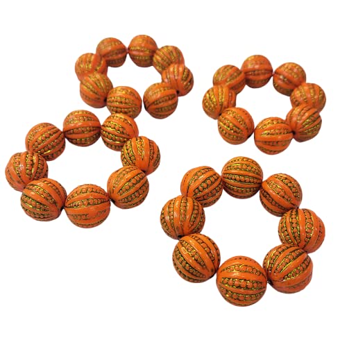 Conjunto de 4 Anéis de Guardanapo de Contas Laranja Dourado