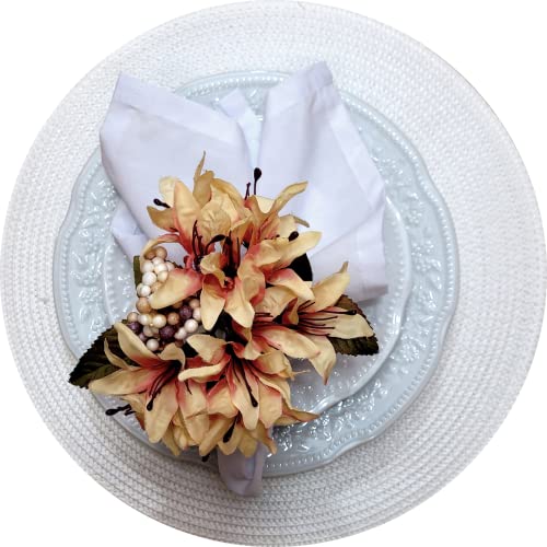 Maison Charlo Set of 4 Cream Lilies Flower Celebration Napkin Rings