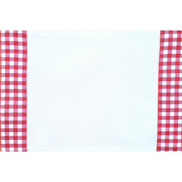 Conjunto com 4 Jogos Americanos de Sarja de Algodão Branca com Bordado Xadrez Vermelho 45x30cm
