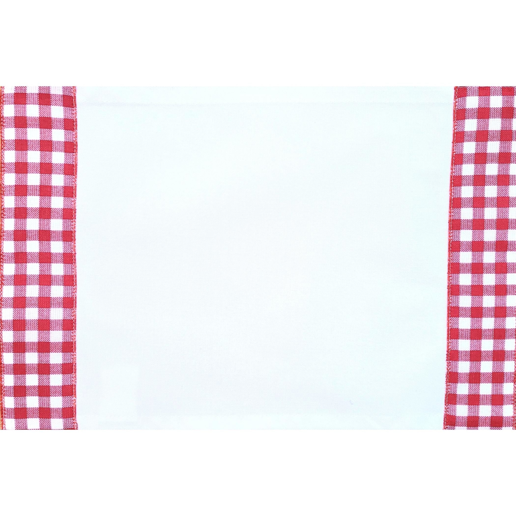 Conjunto com 4 Jogos Americanos de Sarja de Algodão Branca com Bordado Xadrez Vermelho 45x30cm
