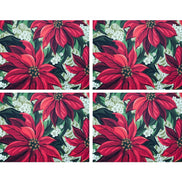 Set of 4 Placemats Bright Red Christmas Flower Cloth Waterproof 17
