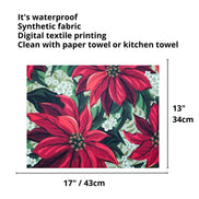 Set of 4 Placemats Bright Red Christmas Flower Cloth Waterproof 17
