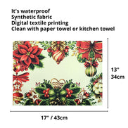 Set of 4 Placemats Christmas Party Wreath Cloth Waterproof 17