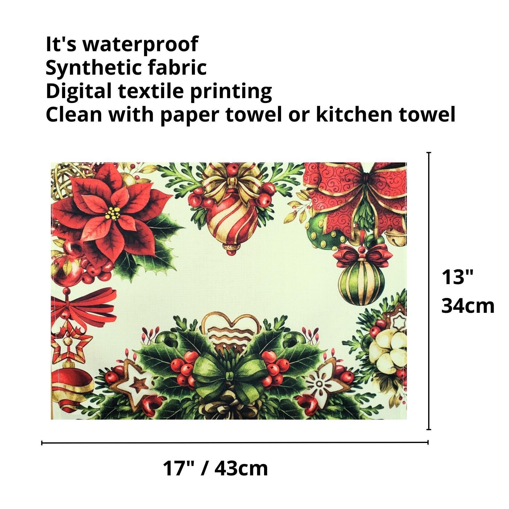 Set of 4 Placemats Christmas Party Wreath Cloth Waterproof 17
