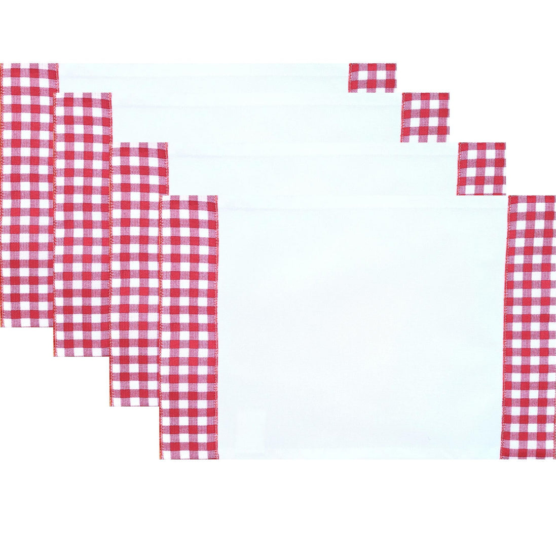 Conjunto com 4 Jogos Americanos de Sarja de Algodão Branca com Bordado Xadrez Vermelho 45x30cm