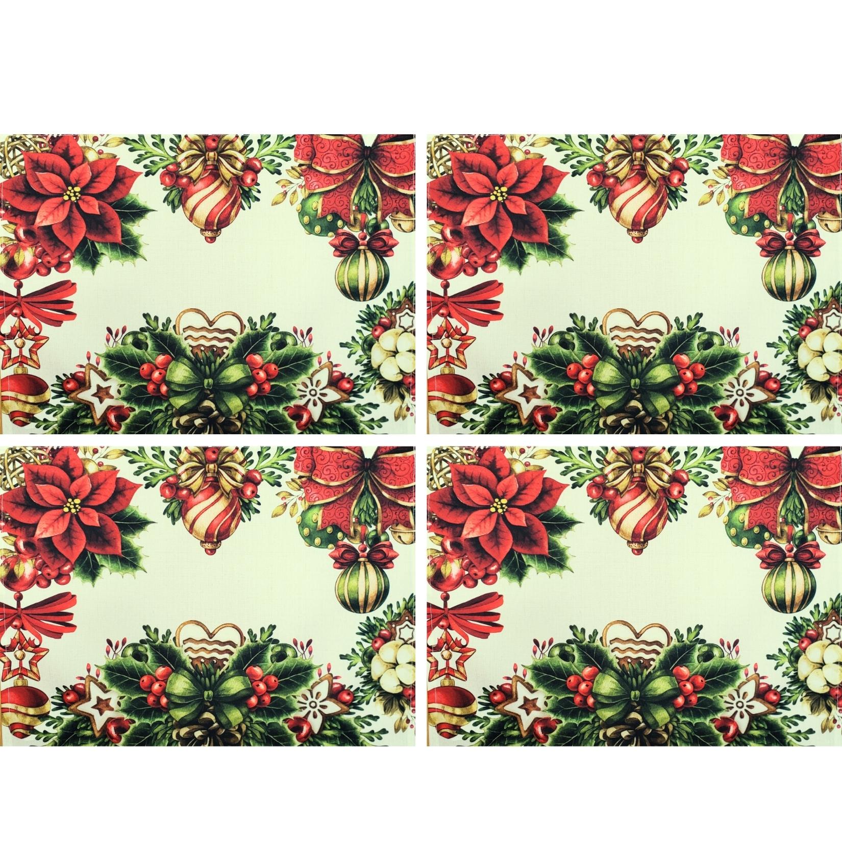 Set of 4 Placemats Christmas Party Wreath Cloth Waterproof 17