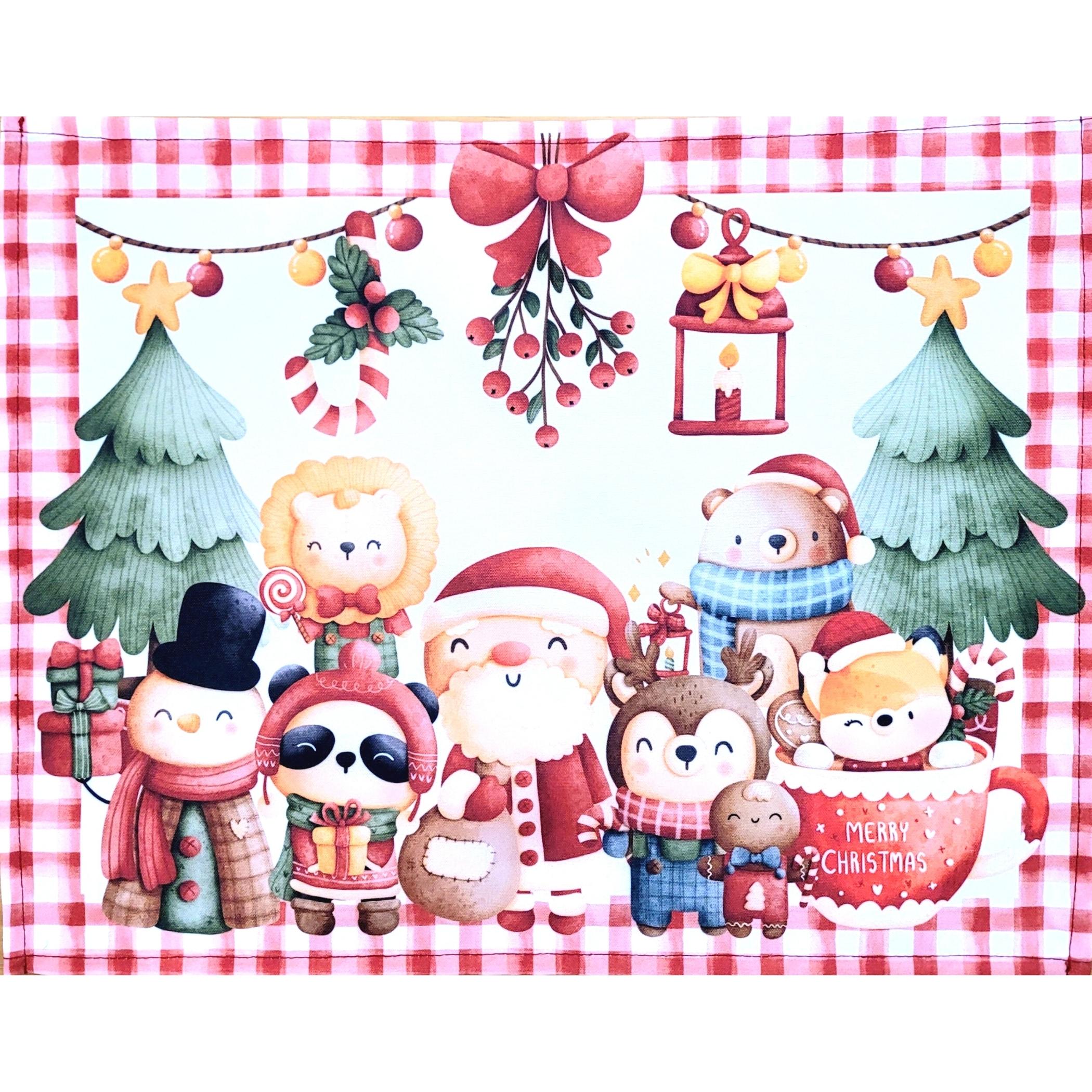 Set of 4 Placemats Red Lively Christmas Party Cloth Waterproof 17