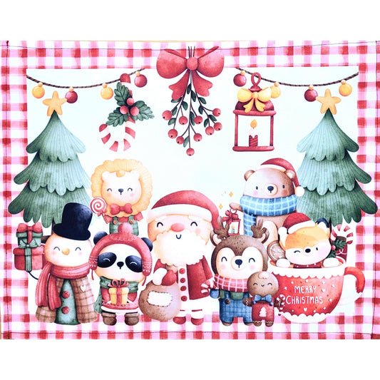 Set of 4 Placemats Red Lively Christmas Party Cloth Waterproof 17" by 13"