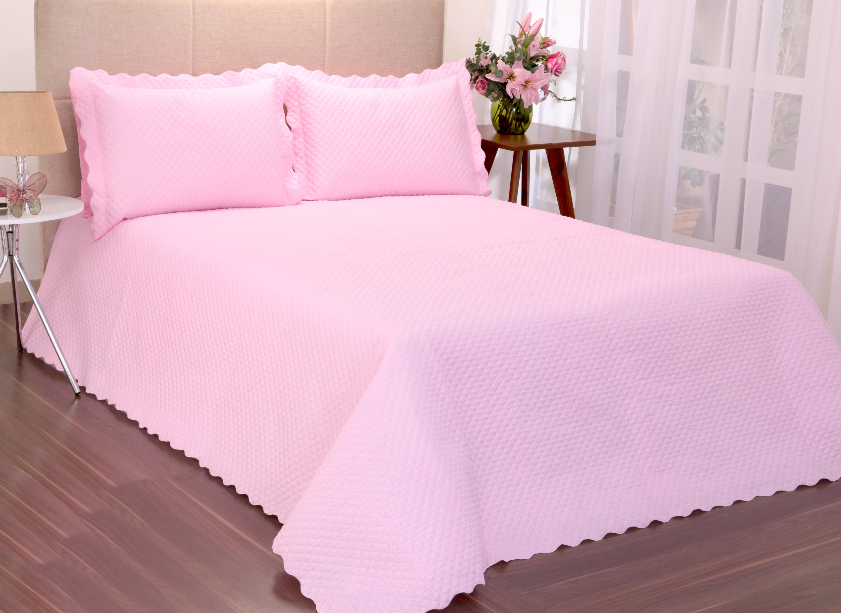 Queen Quilted Bedspread Set 3 Pieces Pink 98.4 x 94.5 in – Soft Microfiber Lightweight Bedding