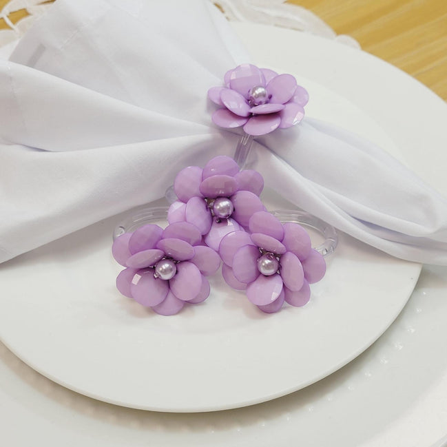 Maison Charlô | Conjunto de 4 Anéis de Guardanapo Delicados com Flores | Casamento, Ação de Graças, Natal, Ano Novo, Casamento, Banquete, Aniversário
