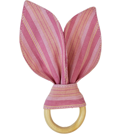 Maison Charlo | Anéis de Guardanapo Orelhas de Coelhinho Listrado Rosa - Conjunto de 4 unidades | Decoração de Mesa de Jantar de Páscoa