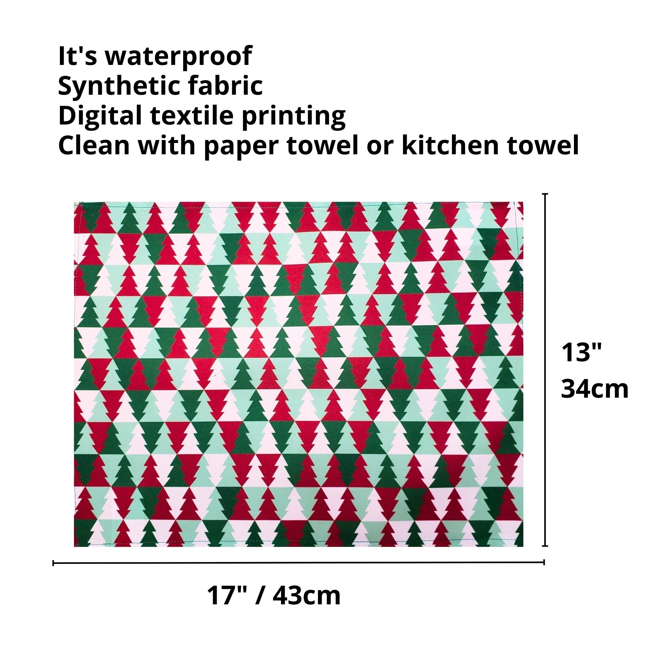 Set of 4 Placemats Christmas Tree Tile Cloth Waterproof 17