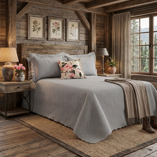 Maison Charlo Soft Florence Reversible Queen Bedspread Set – Gray – 5 Pieces