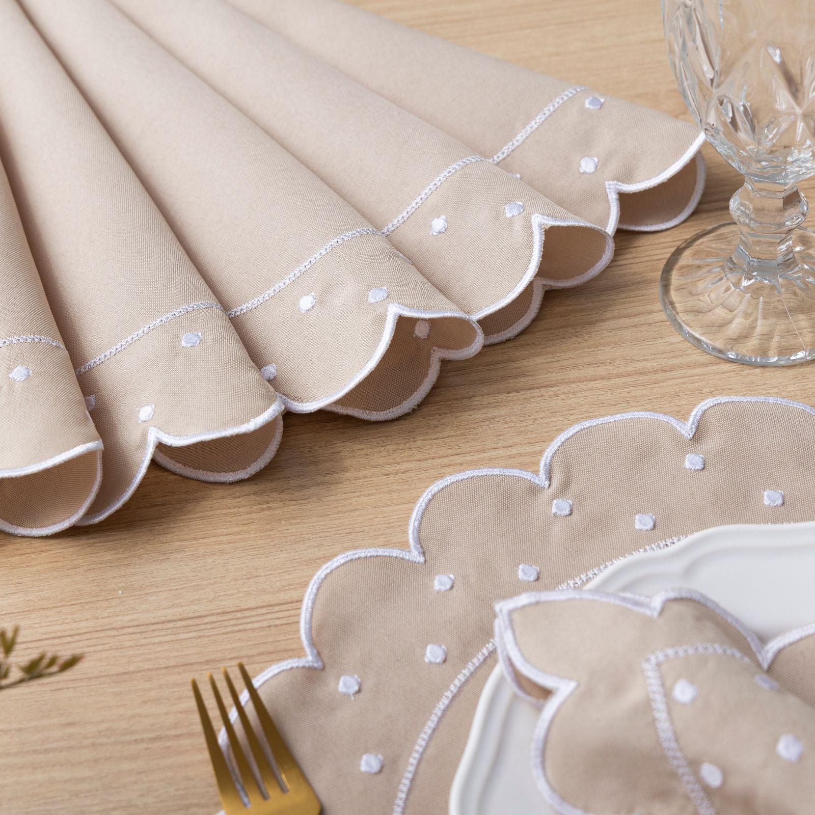 12-Piece Placemat & Napkin Set for 6 – Embroidered Polka Dot Table Decor 19.7 x 13.8 in