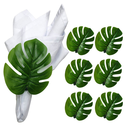 Charlo's Set 6 Green Monstera Leaf Tropical Napkin Rings Ecofriendly Pack for dining table decor
