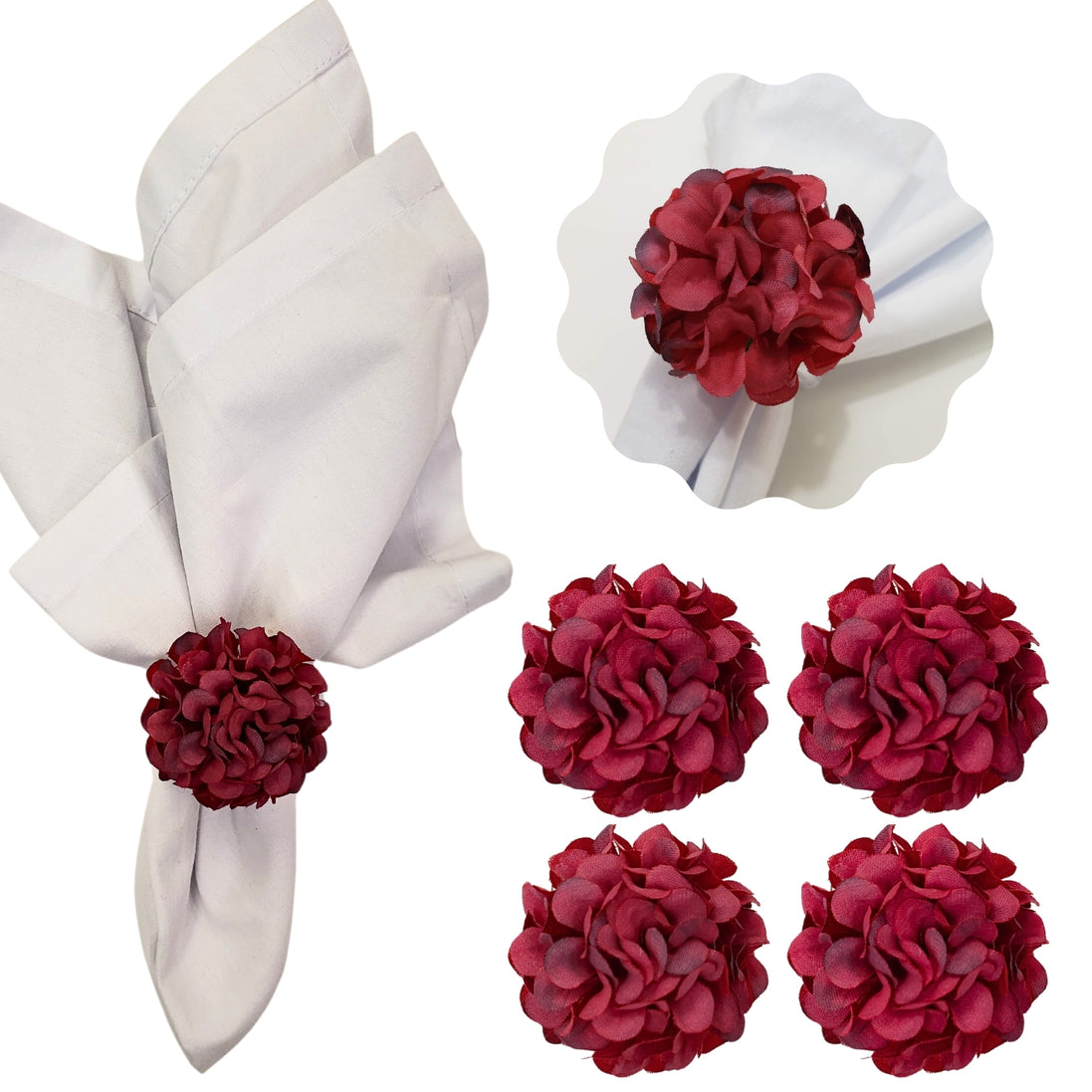 Anéis de guardanapo Charlo's conjunto de 4 unidades com pingente de crisântemo flor vermelho para decoração de mesa de jantar