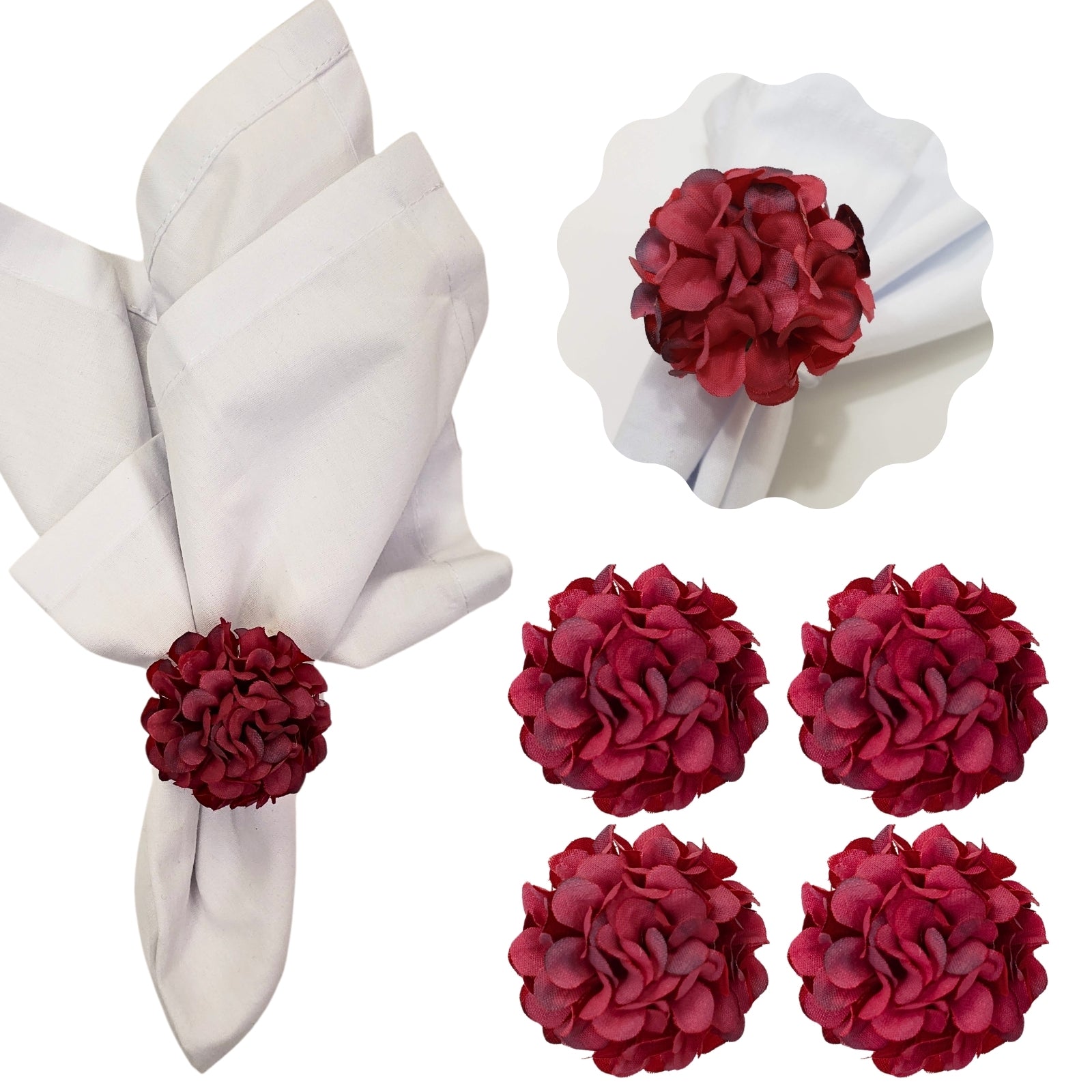 Anéis de guardanapo Charlo's conjunto de 4 unidades com pingente de crisântemo flor vermelho para decoração de mesa de jantar
