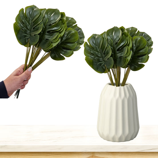 Pacote Charlo's 20 OU 40 Plantas Artificiais Monstera Folhas de Palmeira Imitação Tropical para Decoração de Arranjos de Flores para Casa Cozinha Festa