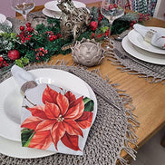 Charlo's Cloth Napkins Set of 4 Christmas Red Flower 16