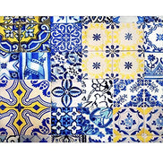 طقم من 4 مفارش مستطيلة مقاومة للماء بتصميم بلاط أزرق 17 بوصة × 13 بوصة (43 سم × 34 سم)