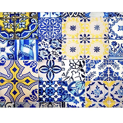 طقم من 4 مفارش مستطيلة مقاومة للماء بتصميم بلاط أزرق 17 بوصة × 13 بوصة (43 سم × 34 سم)