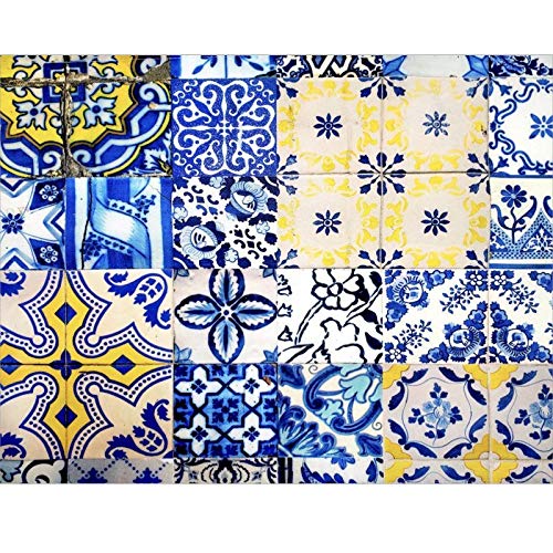 Set of 4 Waterproof Rectangular Placemats Blue Tile 17" by 13" (43cmx34cm)
