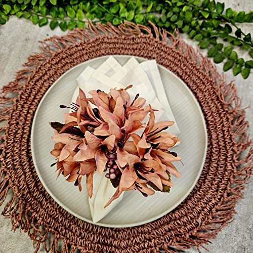 Maison Charlo Set of 4 Salmon Vintage Lilies Flower Celebration Napkin Rings