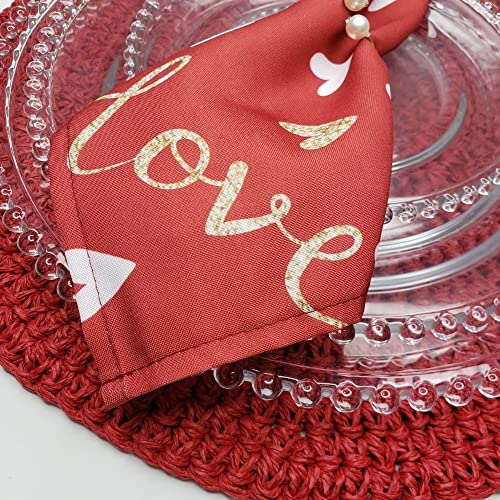 Charlo's Cloth Napkins Set of 4 Red Love Heart 16" by 16" - Red