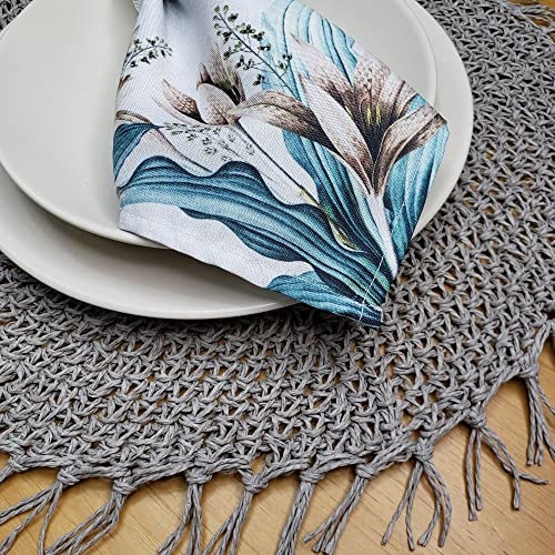 Charlo's Set of 4 Grey Folk Sustainable Rustic Chic Round Placemats 16" x 16"