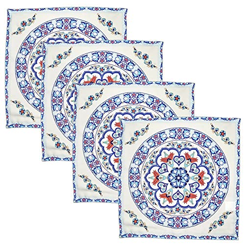 Charlo's Cloth Napkins Set of 4 Beautiful Mandala 16" by 16" Dining Table Reusable Washable Blue