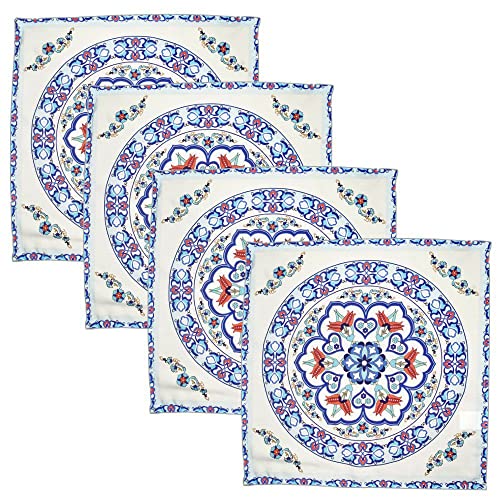 Charlo's Guardanapos de Pano Conjunto de 4 Lindos Mandala 40x40cm Mesa de Jantar Reutilizáveis Laváveis Azul