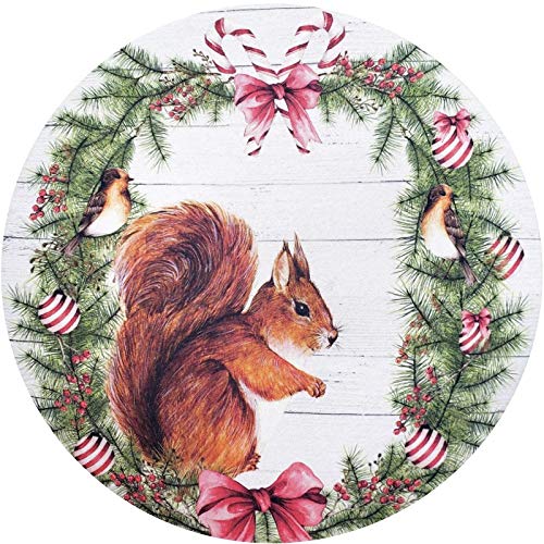 Conjunto de 4 capas de lugar-americano redondas Pano de Esquilo de Natal 35,5 cm diâmetro | Vermelho