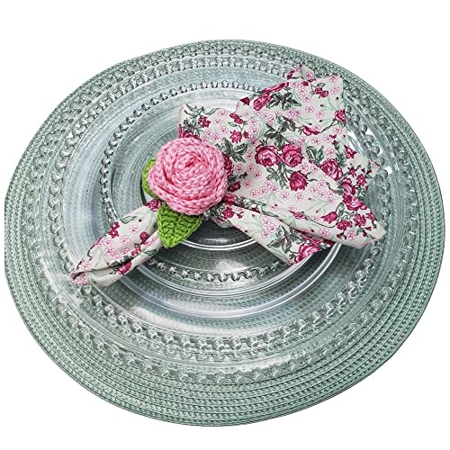 Set of 4 Tabletop Collection Indoor/Outdoor Green Water Round Placemat 15