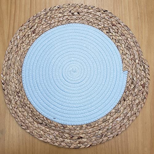 Charlo's Set of 4 Natural Fibers Sousplat Placemat Gypsy Glacial Blue 16 inch dia