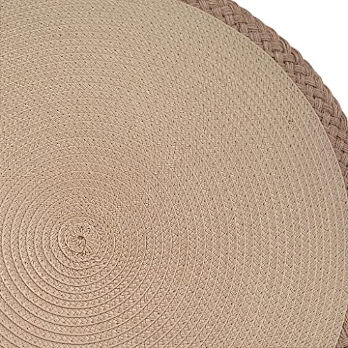 Set of 4 Tabletop Collection Indoor/Outdoor Beige String Round Placemat 15" Dia