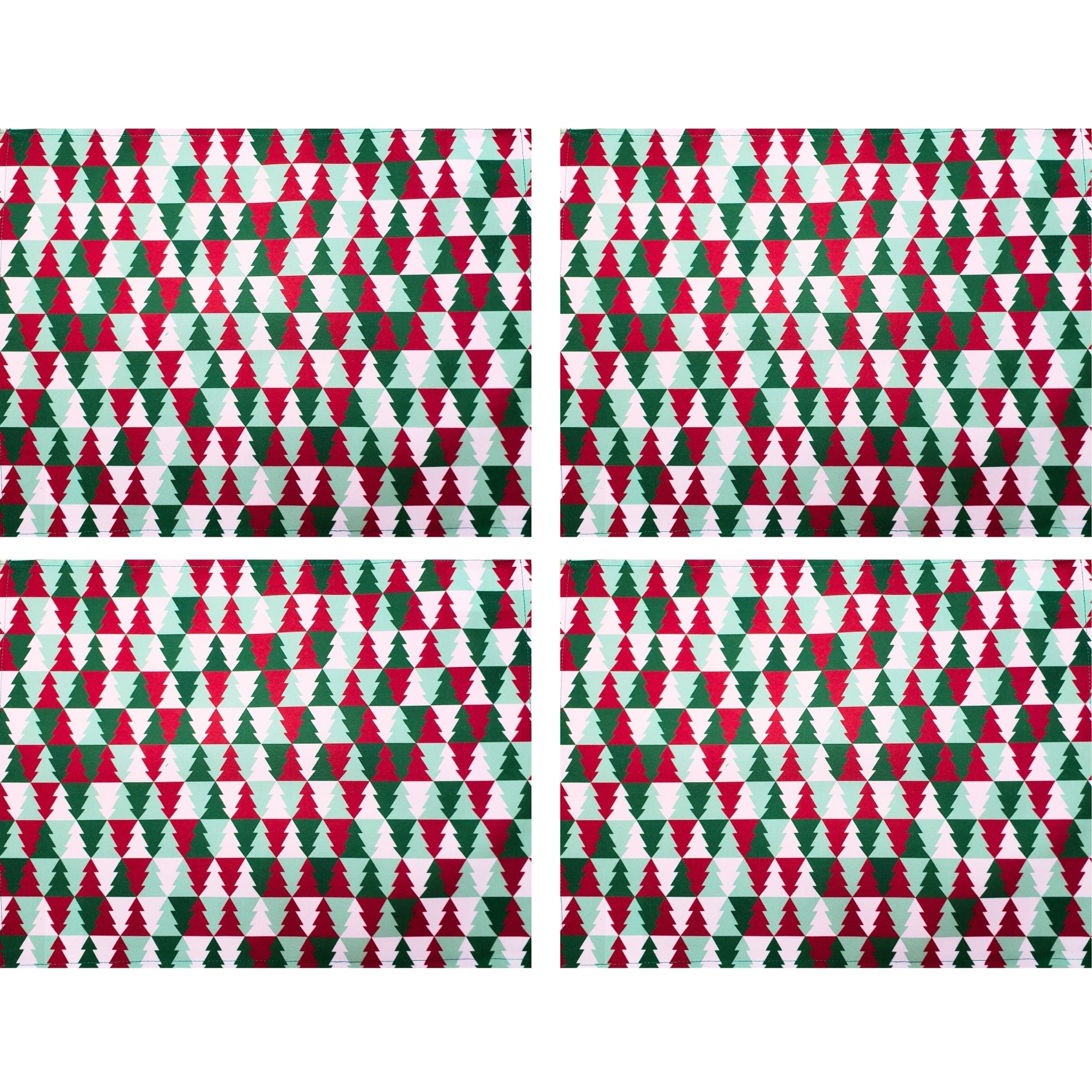 Set of 4 Placemats Christmas Tree Tile Cloth Waterproof 17