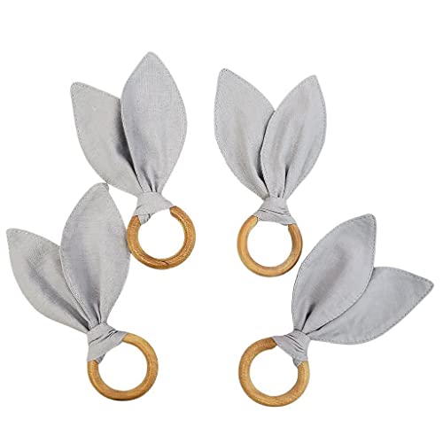 Maison Charlo | Conjunto de 4 Anéis de Guardanapo de Orelhas de Coelhinho Cinzas | Decorações de Páscoa para Mesa