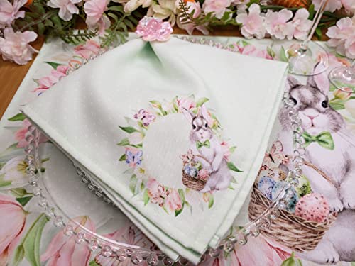 Charlo's Easter Cloth Napkins Bunny Dot Green Reusable Soft Durable