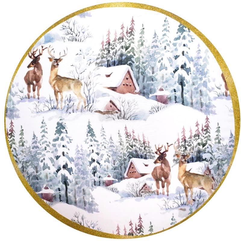 Jogo de 4 Capas Redondas para Jogo Americano, Estampa Rena de Natal, Tecido Sintético, 35,5 cm de Diâmetro | Vermelho
