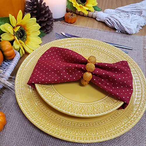 Charlo's Set of 4 Red Gold Polka Dot 100% Cotton Cloth Napkins 15
