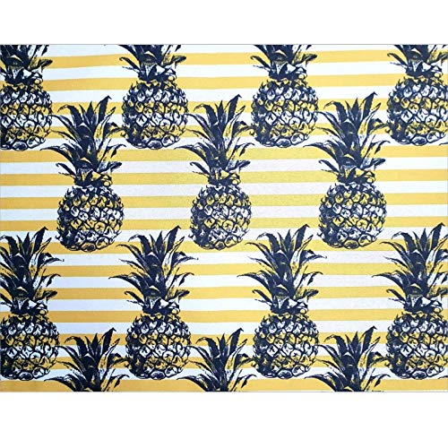 Set of 4 Waterproof Rectangular Placemats Striped Pineapple 17" by 13" Yellow